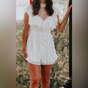 White lace polka dot romper